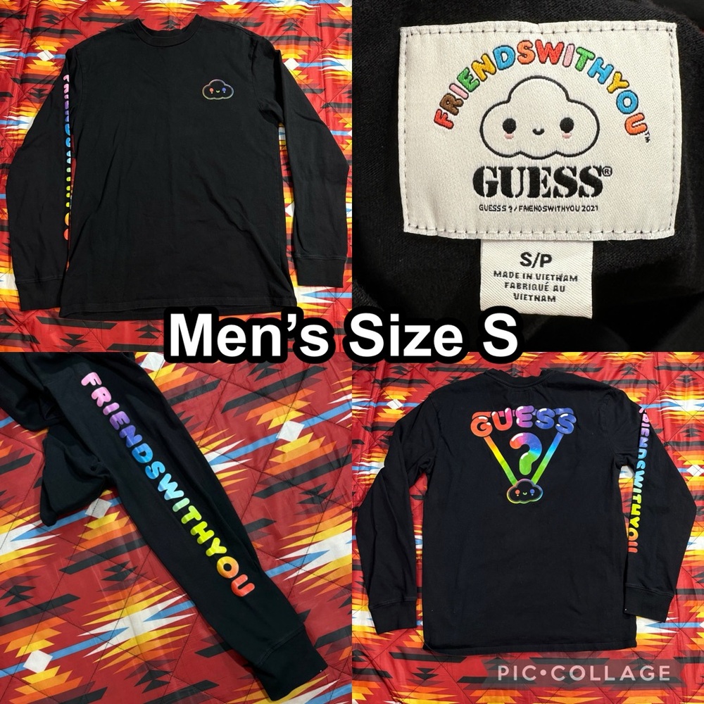 Friends With You X Guess Men’s Size Small Black Long Sleeve T-Shirt Colorful